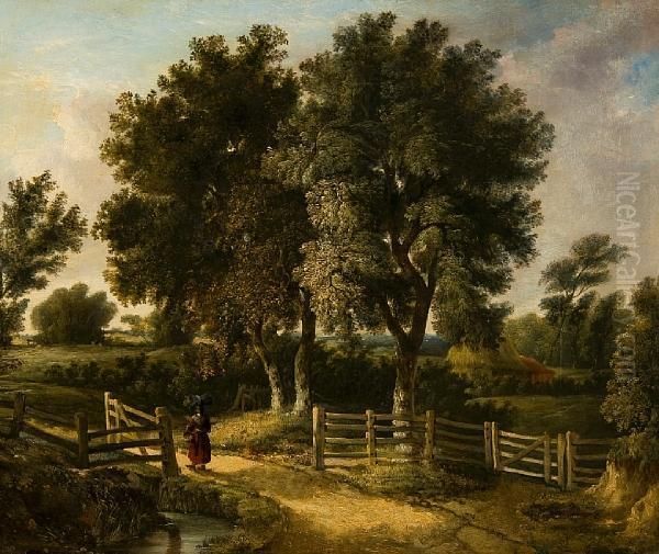 Figure In A Country Lane Oil Painting by Henry Ladbrooke