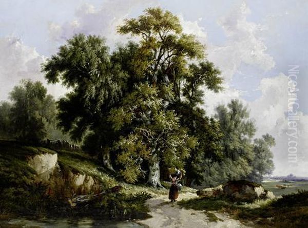 A View At Bramerton In The Valley Of The Yare Oil Painting by John Berney Ladbrooke