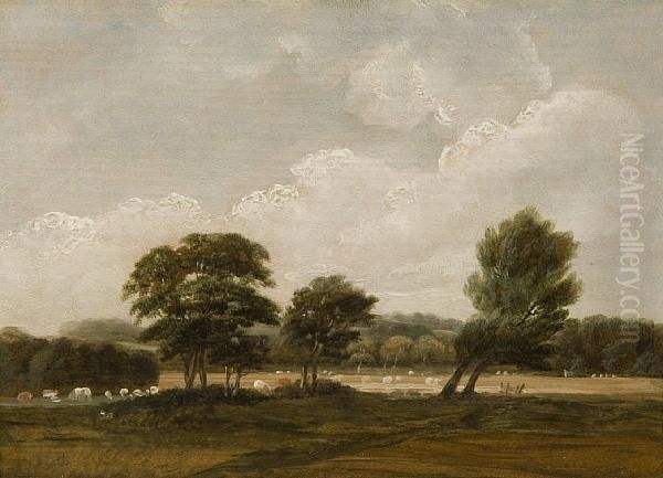 River Landscape With Cattle Oil Painting by Robert Ladbrooke