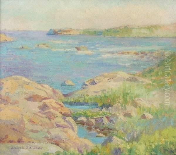 Coastal View With Rocky Shoreline Oil Painting by Laura D. Stroud Ladd