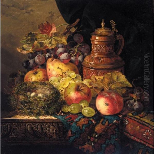 Still Life Of A Bird's Nest And Fruit Oil Painting by Ellen Ladell