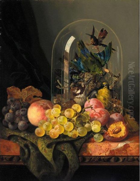 Still Life With Exotic Birds And Fruit Oil Painting by Ellen Ladell