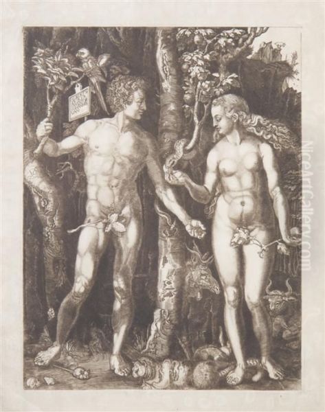 Adam And Eve Oil Painting by Johann Ladenspelder