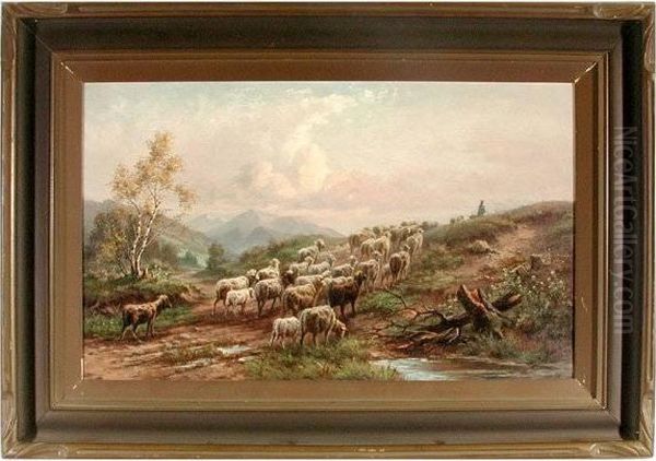 Sheep Herder And Flock In Mountainlandscape Oil Painting by Lady Louisa Knox