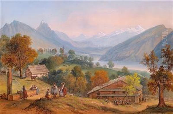 Landschaft Im Kantonschwyz Mit Dem Lauerzer See Oil Painting by Carl Martin, Karl Laeisz