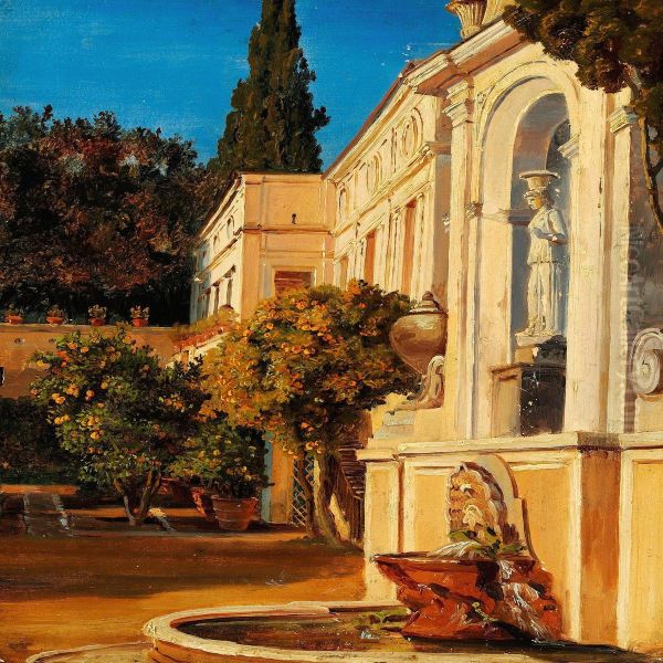 An Italian Palace Garden Oil Painting by Thorald Laessoe