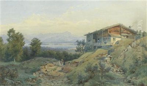 Landschaft Mit Bauernhaus Und See Oil Painting by Carl Lafite