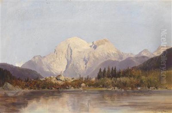 View Of Thehintersee With The Hohe Goll Oil Painting by Carl Lafite