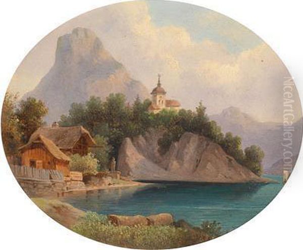 Der Traunstein Oil Painting by Carl Lafite