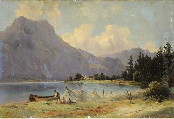 Paesaggio Con Lago Oil Painting by Carl Lafite