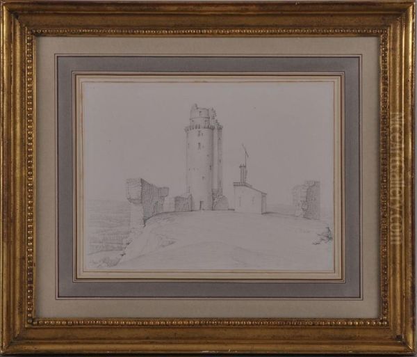 Man Sketching At A Ruinedtower Oil Painting by Louis Lafitte