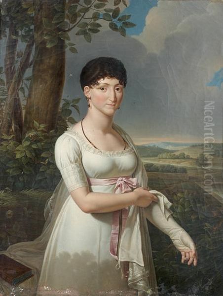 Portrait De Thais Bertier De Sauvigny, Nee D'ormesson, Sur Fond De Paysage Oil Painting by Louis Lafitte