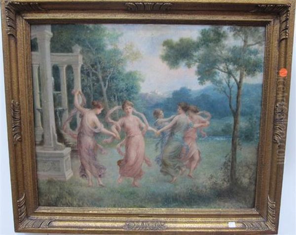 Dancing In A Landscape With A Classical Pavilion Oil Painting by Francois Lafon