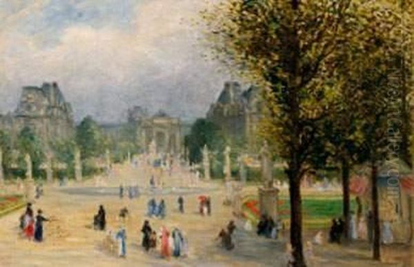 Le Louvre Vu Du Parc Des Tuileries Oil Painting by Emile Rene Lafont