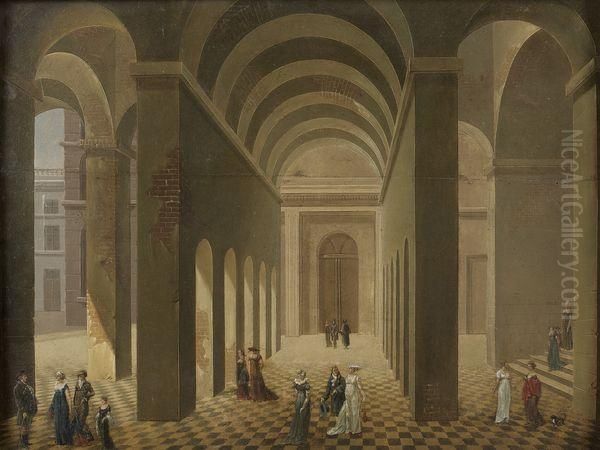 Elegantes Et Elegants Sous Des Arcades Oil Painting by Pierre-Joseph Lafontaine