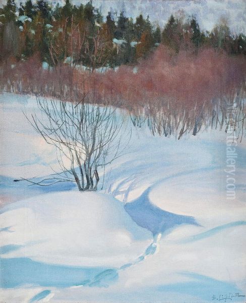 Winter Landscape Oil Painting by Berndt Lagerstam