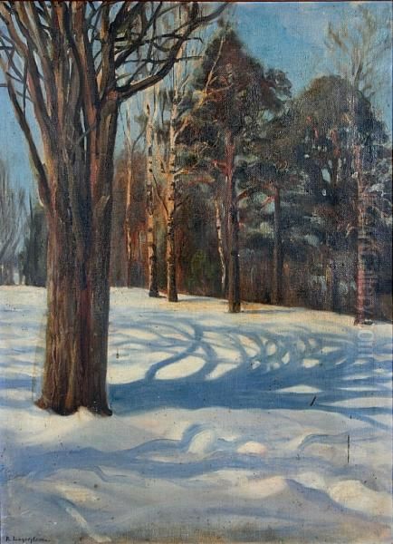 Winter Woodland Scene Oil Painting by Berndt Lagerstam