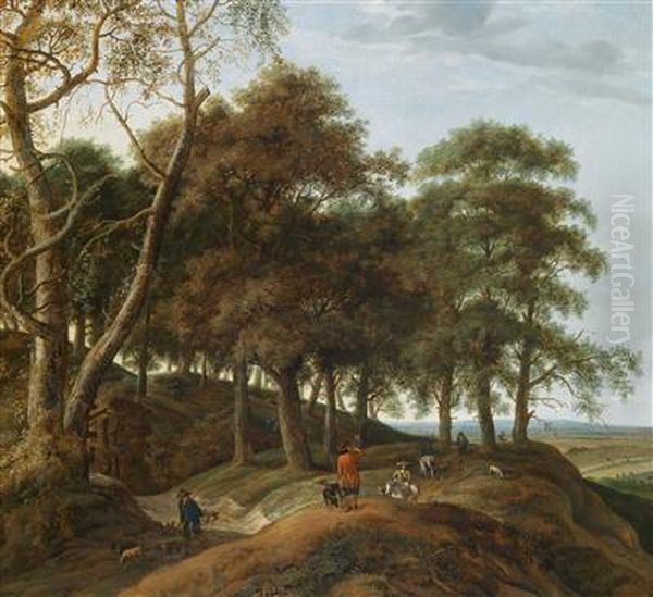 Bewaldete Landschaft Mit Einem Jager Oil Painting by Johan Lagoor