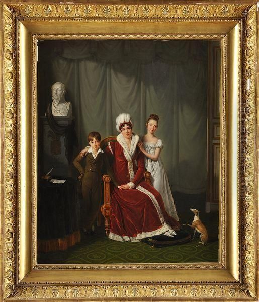 Portrait De L'epouse Du General Boudet Et Ses Deux Enfants Oil Painting by Jean Jacques II Lagrenee