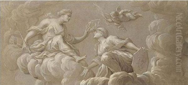 An Allegory Of Fortitude Being Crowned By Wisdom (?) Oil Painting by Louis Laguerre