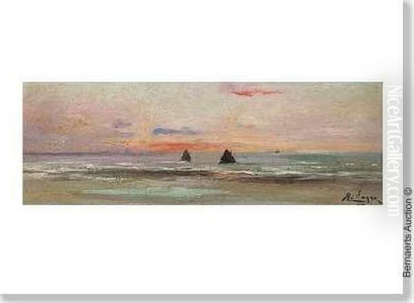 Marine Au Coucher De Soleil. Oil Painting by Raphael Lagye