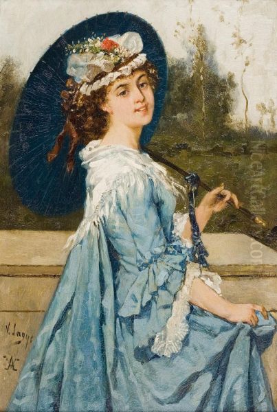 Dame Met Parasol Oil Painting by Victor Lagye