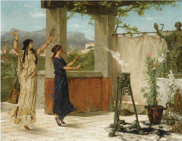 Les Musiciennes Du Temple (scene Grecque) Oil Painting by Victor Lagye