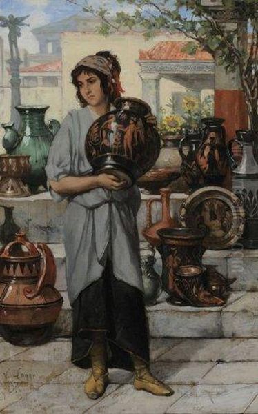 La Vendeuse De Vases Grecs Oil Painting by Victor Lagye