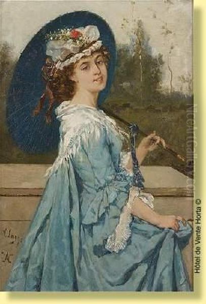 Jeune Femme A L'ombrelle Oil Painting by Victor Lagye