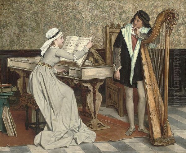 Music Practice Oil Painting by Victor Lagye