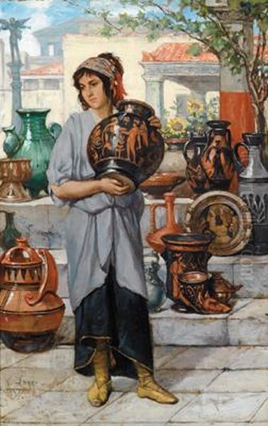 Venditrice Greca Di Vasi Oil Painting by Victor Lagye