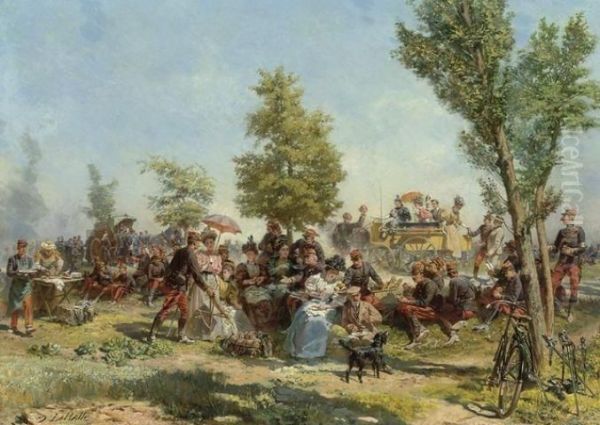 Independence Day Festival Oil Painting by Charles-Dominique-Oscar Lahalle