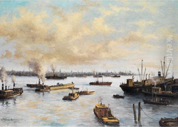 Weiter Blick Uber Einen Grossen Nordseehafen Oil Painting by Eugene Lahugier