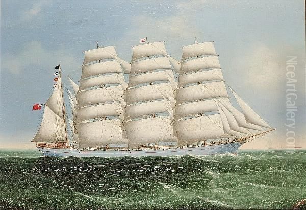 The Four-masted Barque 'achnashie' Under Full Sail Oil Painting by Afong Lai