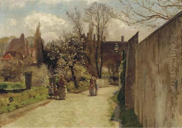 Figures On A Street In Ecouen, Near Paris Oil Painting by William James Laidlay