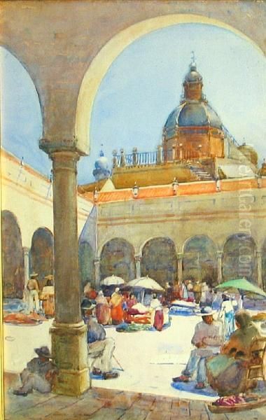 A Sunny Market Square Oil Painting by James Garden Laing