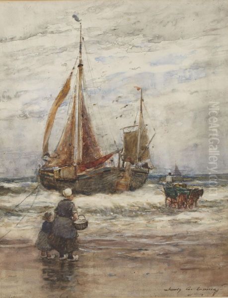 A Stormy Landing, Holland Oil Painting by James Garden Laing