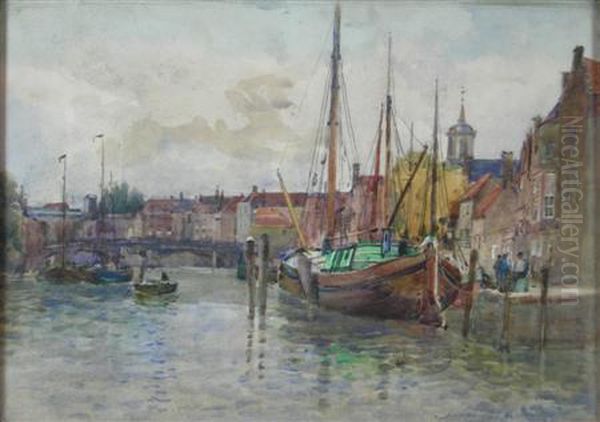 Dutch Canal Scene Oil Painting by James Garden Laing