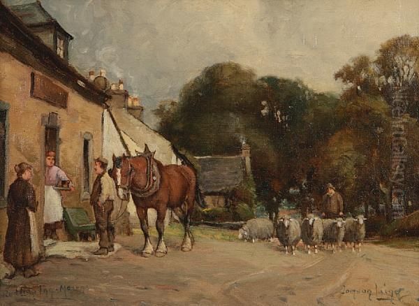 The Red Lion, Mearns Oil Painting by Tomson Laing