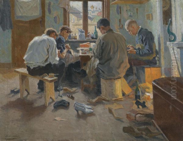 The Shoemakers Oil Painting by Arnold Borisovic Lakowskij