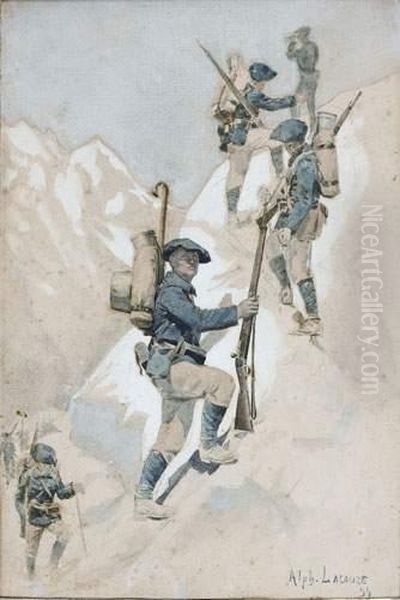 Les Chasseurs Alpins Oil Painting by Adolphe Lalauze