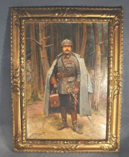 Portrait En Pied De Mr Le Conseiller Albanel En Tenue Militaire Oil Painting by Alphonse Lalauze