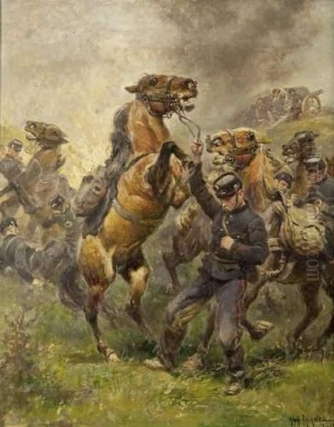 Choc De Cavalerie Oil Painting by Alphonse Lalauze