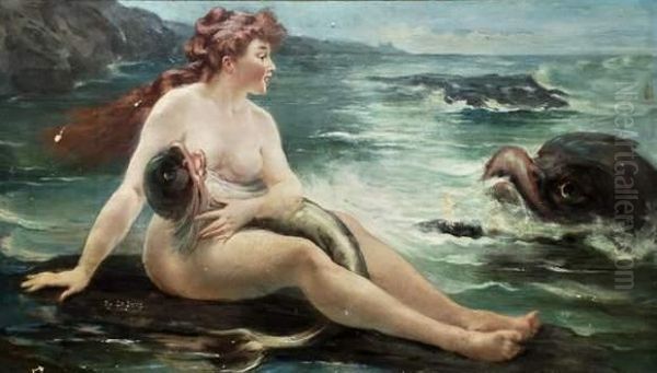 Nu Aux Dauphins Oil Painting by Adolphe Lalire