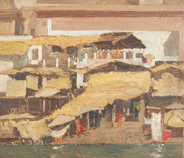 Benares Ghat Oil Painting by Sen Lalit Mohan