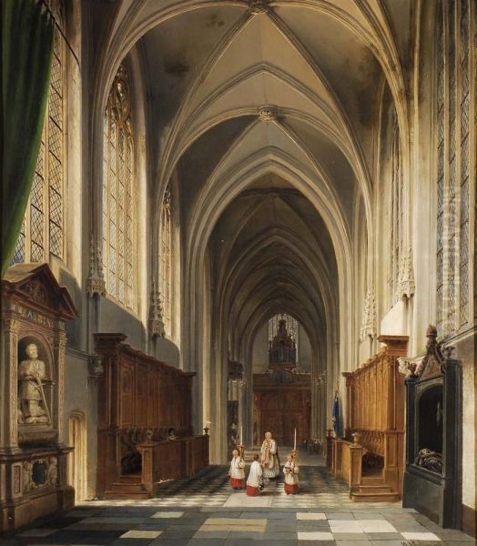 Interno Di Chiesa Con Figure Oil Painting by Henri Lallemand