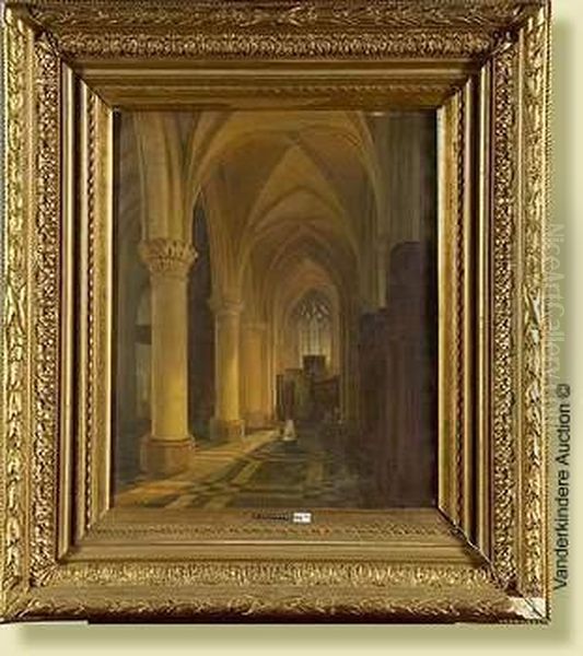 Interieur D'eglise Anime Oil Painting by Henri Lallemand