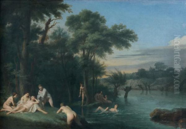 Le Bain Des Nymphes De Diane Huile Sur Toile Oil Painting by Jean-Baptiste Lallemand