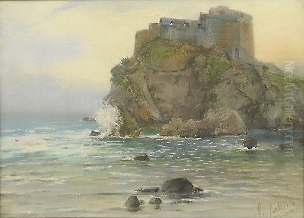 Marina Con Castello Oil Painting by Giuseppe Lallich