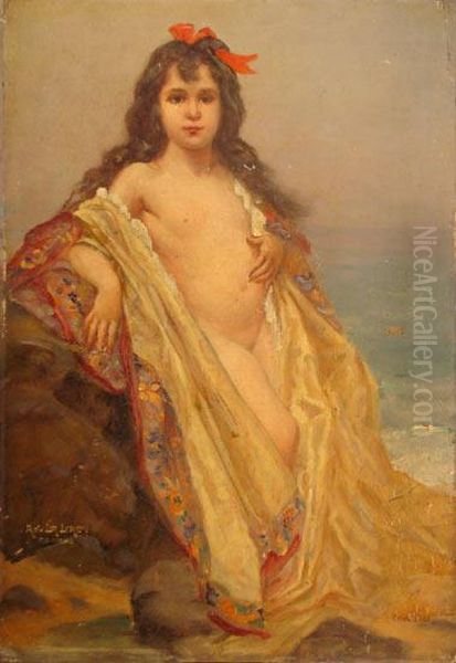 Fillette De Bord De Mer Oil Painting by Adolphe Lalyre